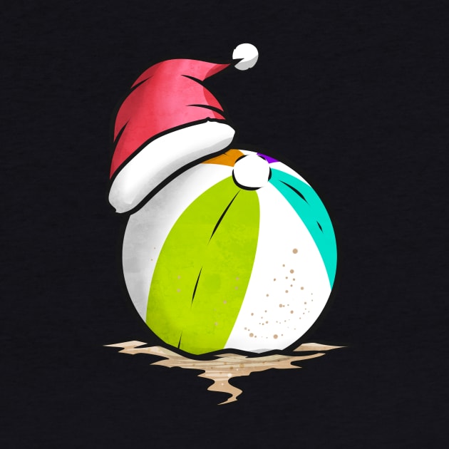 Beach Ball With Santa Hat Celebrating Christmas In July by SinBle